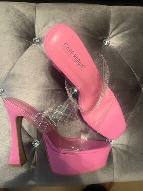 Cape Robbin Hot Pink Platform Heels with Clear Crystal Straps